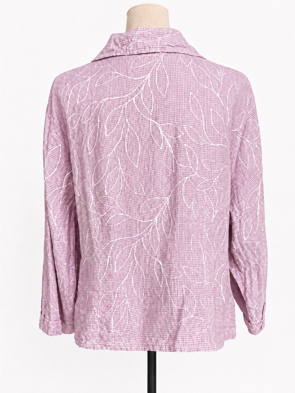 FLAX 100% Linen Pink Lavender Leaf Print Button Front Top Size 1G XL - Picture 4 of 8